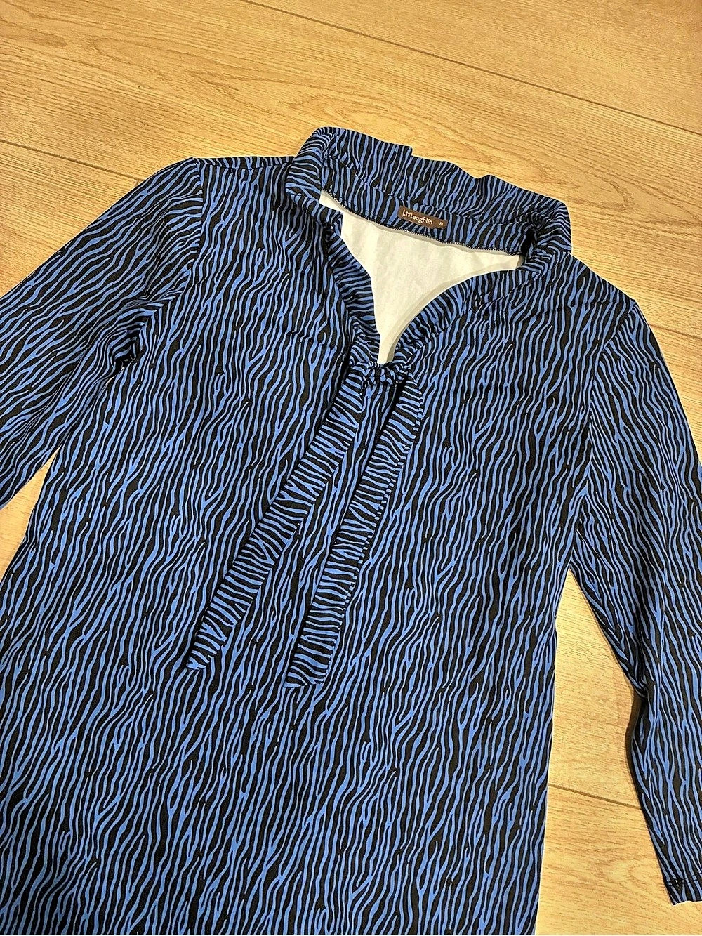 J. McLaughlin Women’s Blue Black Zebra Ruffle Tie Front Dress Size M